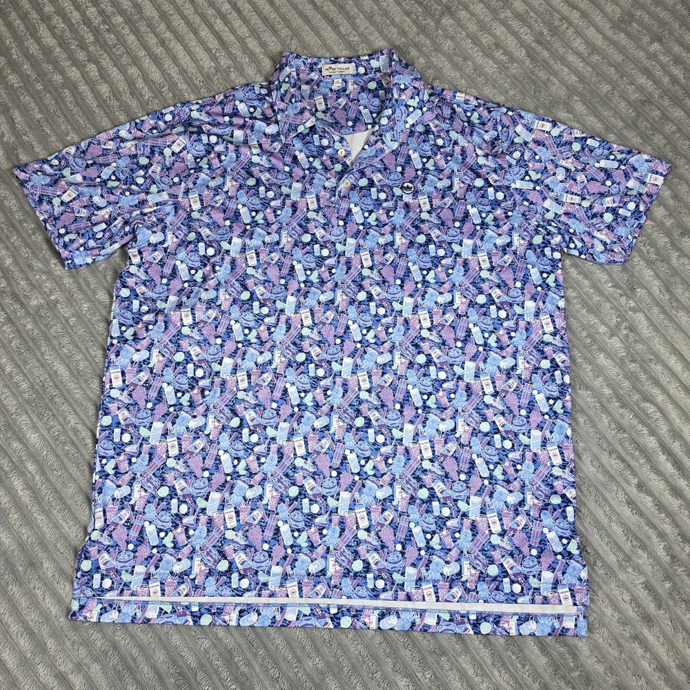Peter Millar Caddyshack Print Golf Polo Shirt Mens XL Multicolor Short Sleeve - Picture 1 of 13